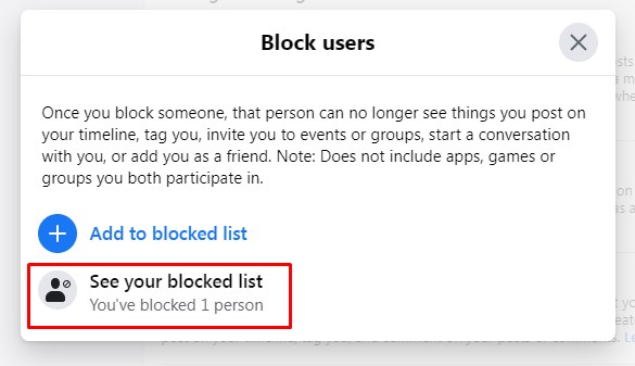 Facebook Block Users List