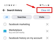 Facebook History Clear All button