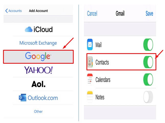 Import Google Contacts to iPhone Add Account