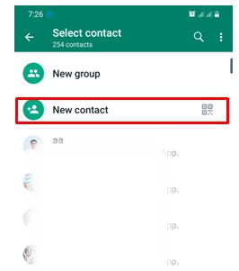 WhatsApp New contact