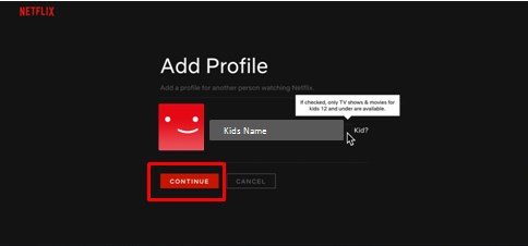 Netflix Add Profile Screen