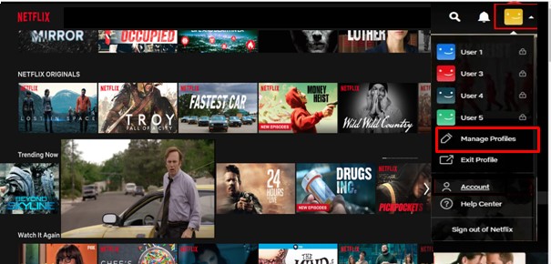 Netflix Manage Profiles option