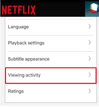 Netflix Viewing Activity on app