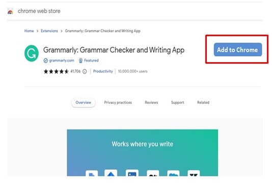 Chrome webstore for Grammarly