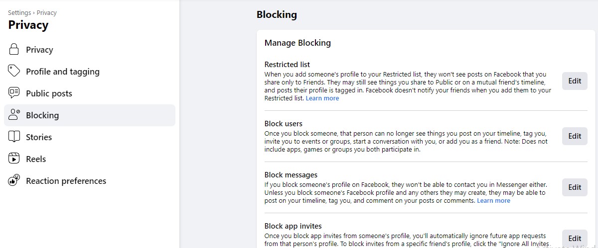 Unblock a profile in Facebook