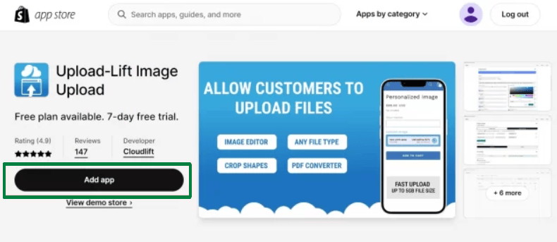 Upload-lift Image Upload on Shopify- Add app